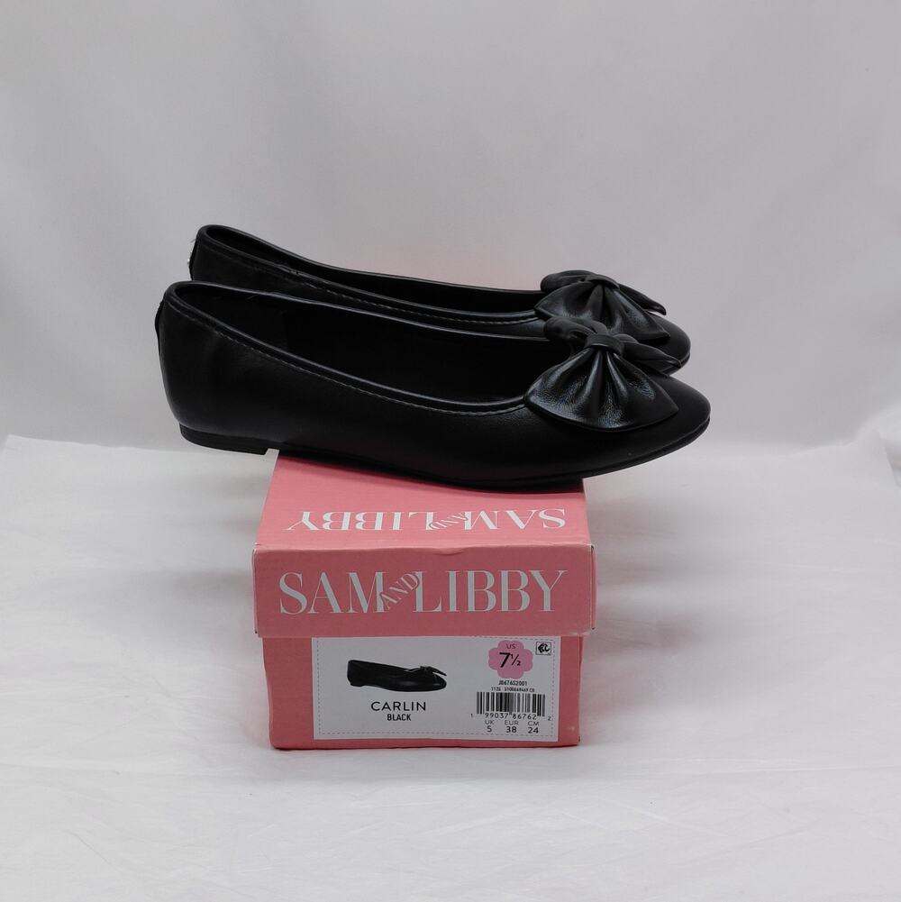 Sam & Libby Carlin Ballet Flats Women's Size 7.5 Black Bow Travel Comfort Shoes